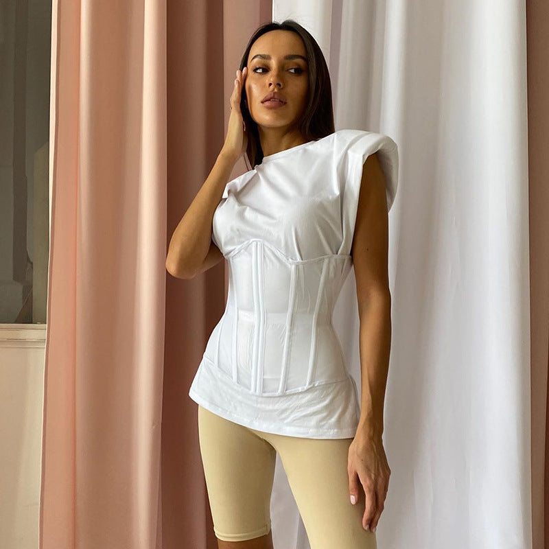 Short Cinched Waist Waistcoat Outer Wear Lace Up Casual Top