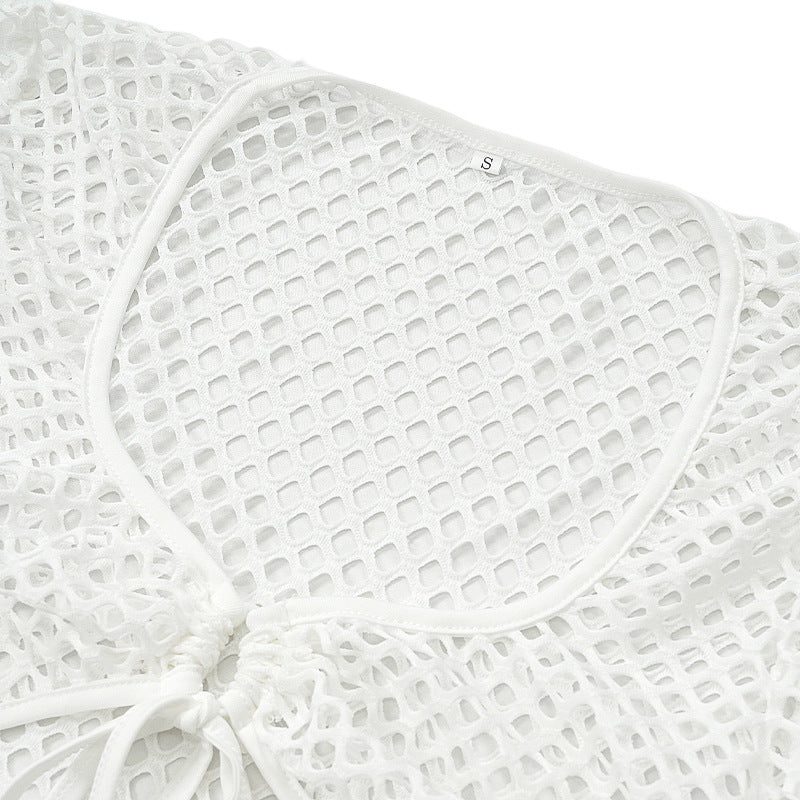 Lace Mesh Casual Knitted Maxi Dress Suit