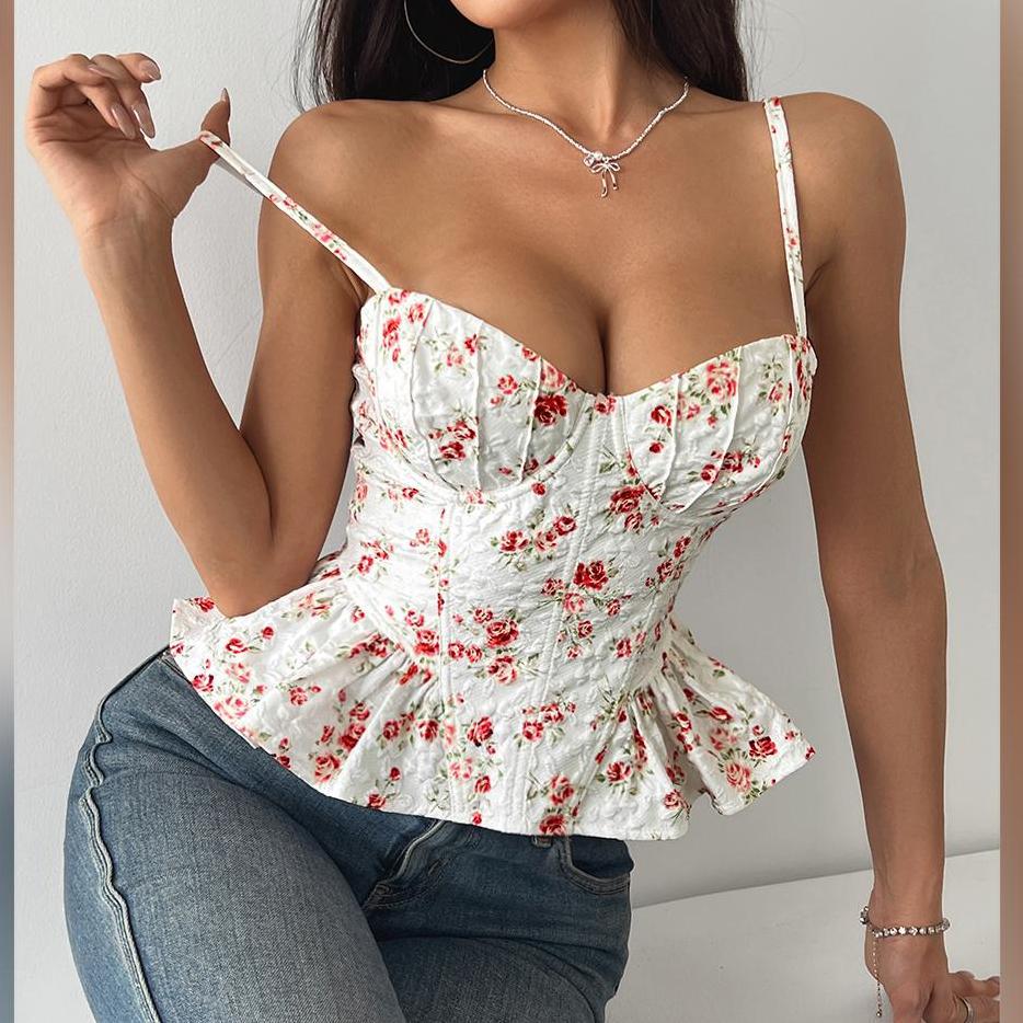 Floral-print Asymmetrical Ruffled Top