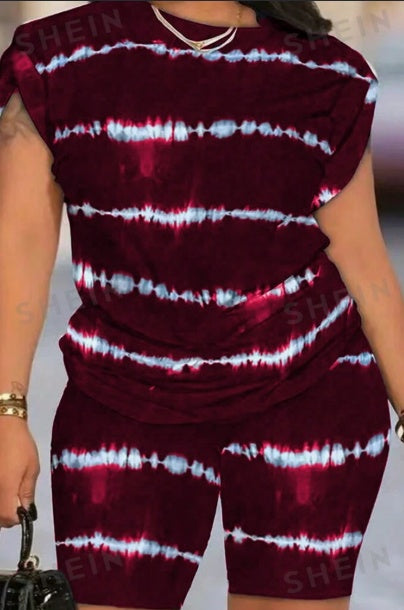 2pcs Set Striped Round Neck T-Shirt And Shorts