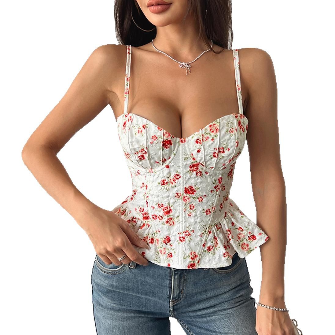 Floral-print Asymmetrical Ruffled Top