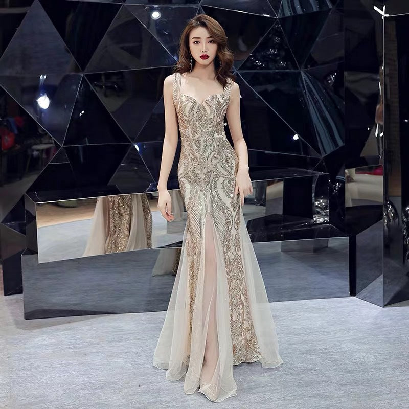 Fishtail Long Summer Sequins Sling Evening Dress
