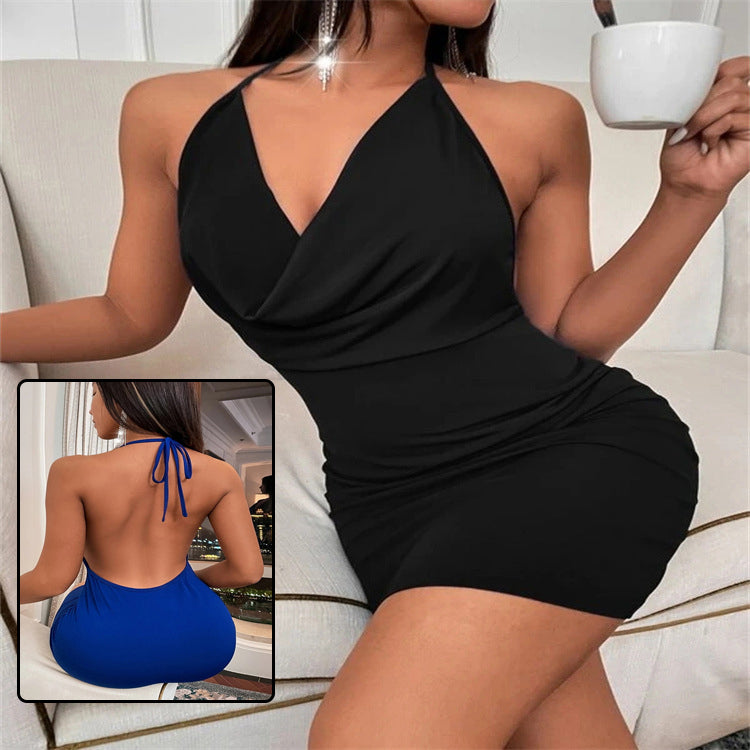 Deep V-neck Dress Temperament Sling Backless Halter Dresses