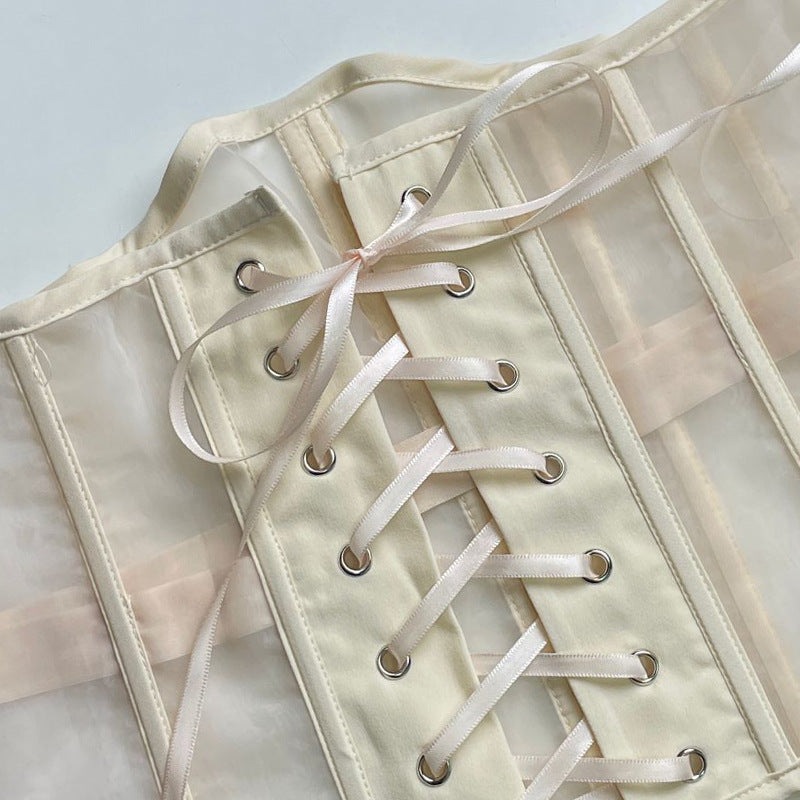 Short Cinched Waist Waistcoat Outer Wear Lace Up Casual Top